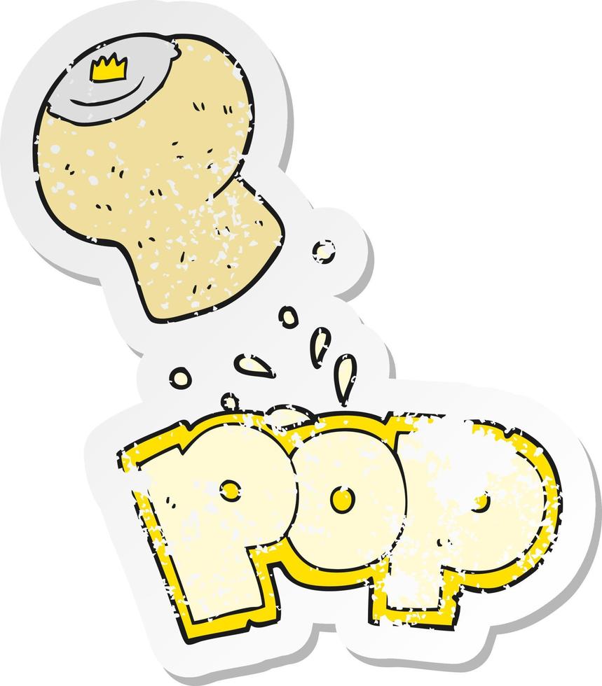 retro distressed sticker of a cartoon champagne cork popping vector