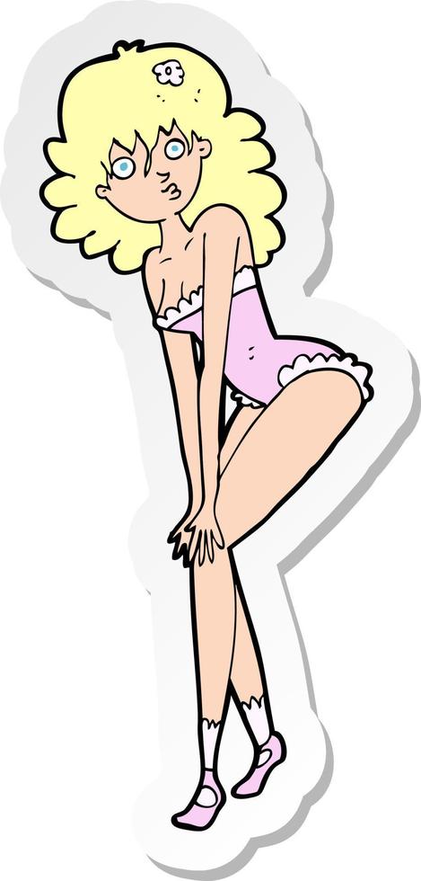 sticker of a cartoon woman in lingerie vector