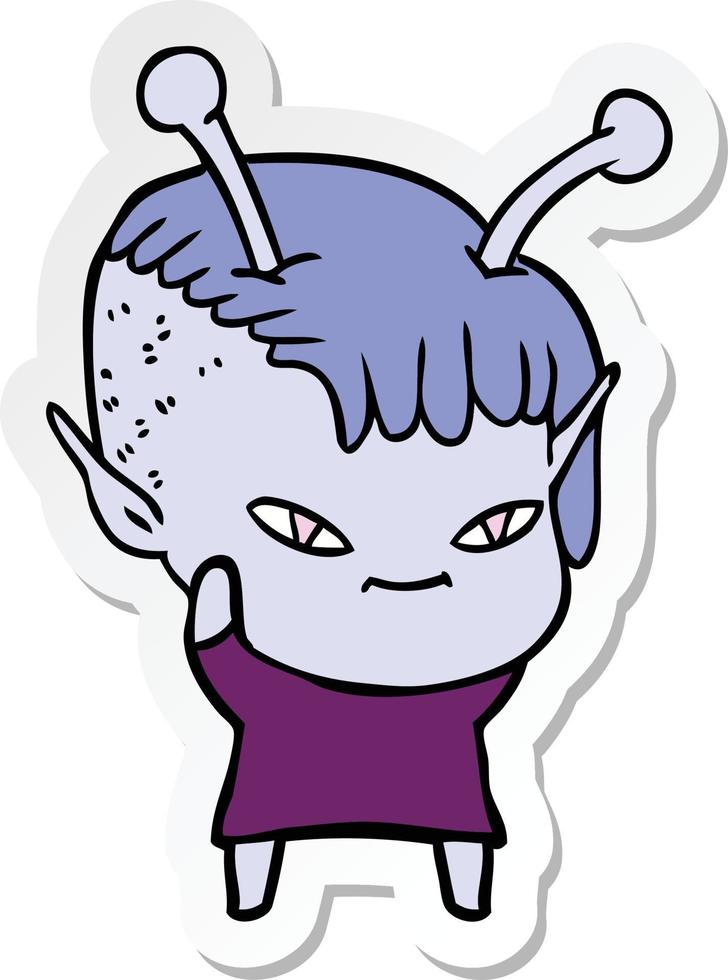 sticker of a cute cartoon alien girl vector