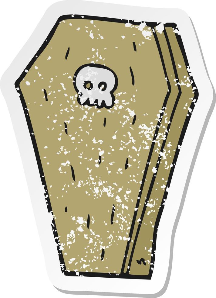 retro distressed sticker of a cartoon halloween coffin vector