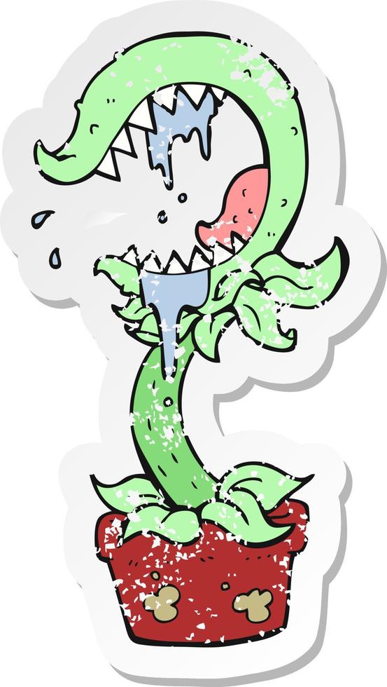 retro distressed sticker of a cartoon carnivorous plant vector