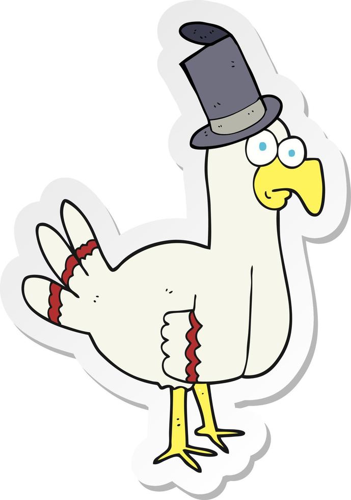 sticker of a cartoon bird wearing top hat vector