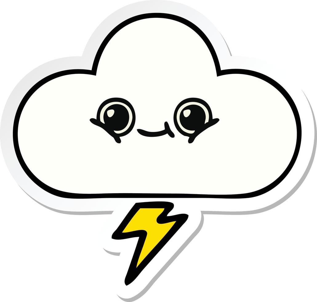 sticker of a cute cartoon storm cloud vector