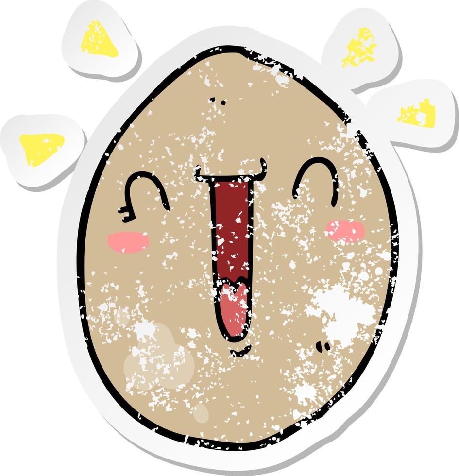 distressed sticker of a cartoon happy egg vector