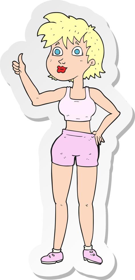 pegatina de una mujer de gimnasio feliz de dibujos animados vector