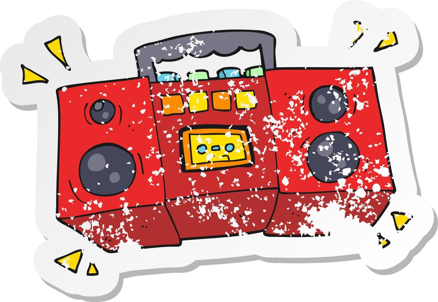 retro distressed sticker of a cartoon cassette tape player vector