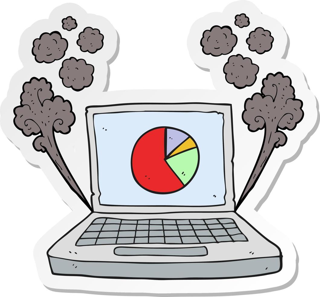sticker of a cartoon laptop computer with pie chart vector