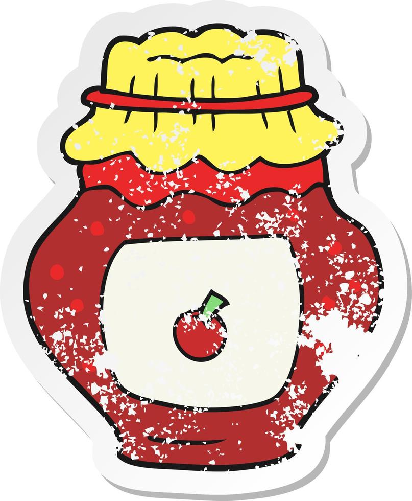 retro distressed sticker of a cartoon jar of jam vector