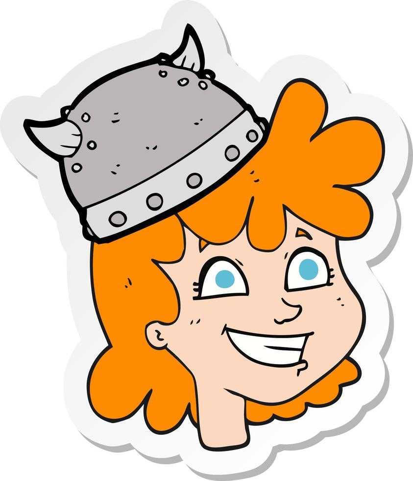 pegatina de una cara vikinga femenina de dibujos animados vector