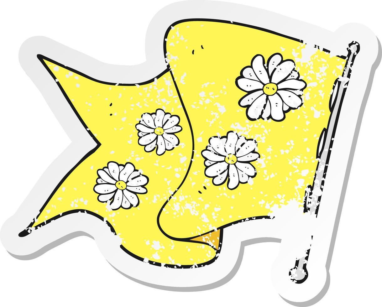 retro distressed sticker of a cartoon flower flag vector