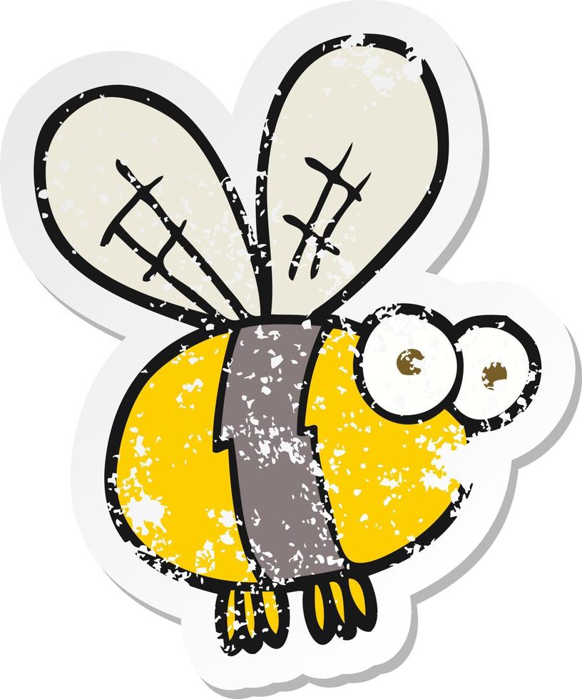 retro distressed sticker of a cartoon bee vector