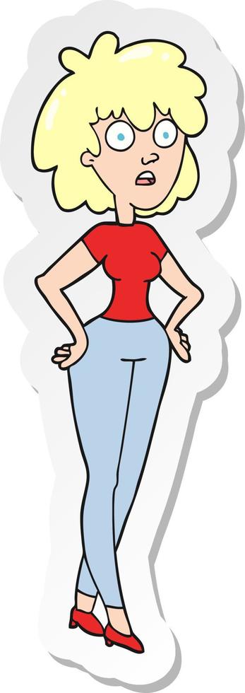 sticker of a cartoon surprised woman vector