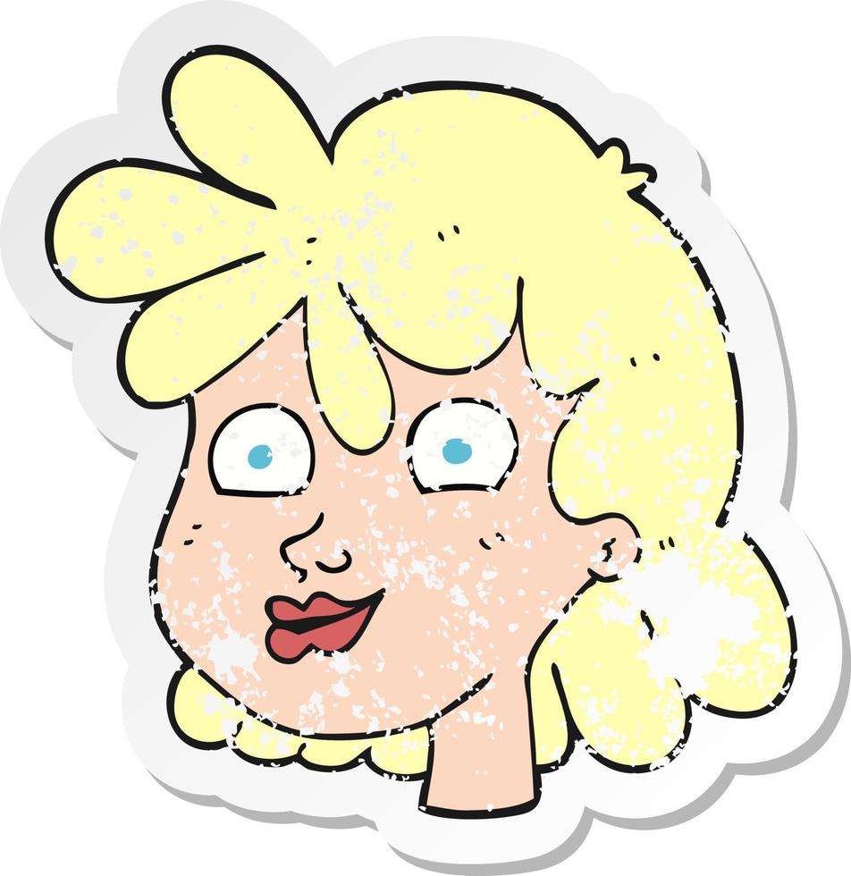 retro distressed sticker of a cartoon female face vector