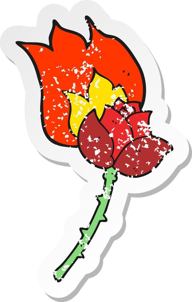 retro distressed sticker of a cartoon rose vector