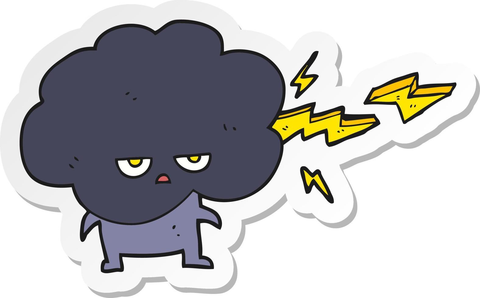 sticker of a cartoon raincloud character shooting lightning vector
