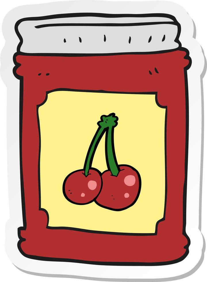 sticker of a cartoon cherry jam jar vector