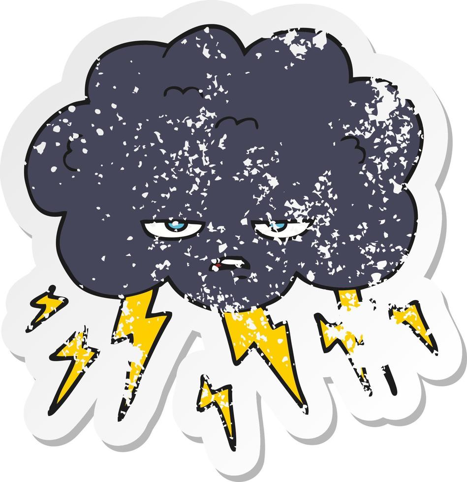 retro distressed sticker of a cartoon thundercloud vector