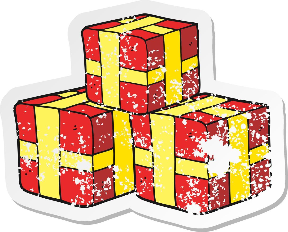 retro distressed sticker of a cartoon wrapped gifts vector