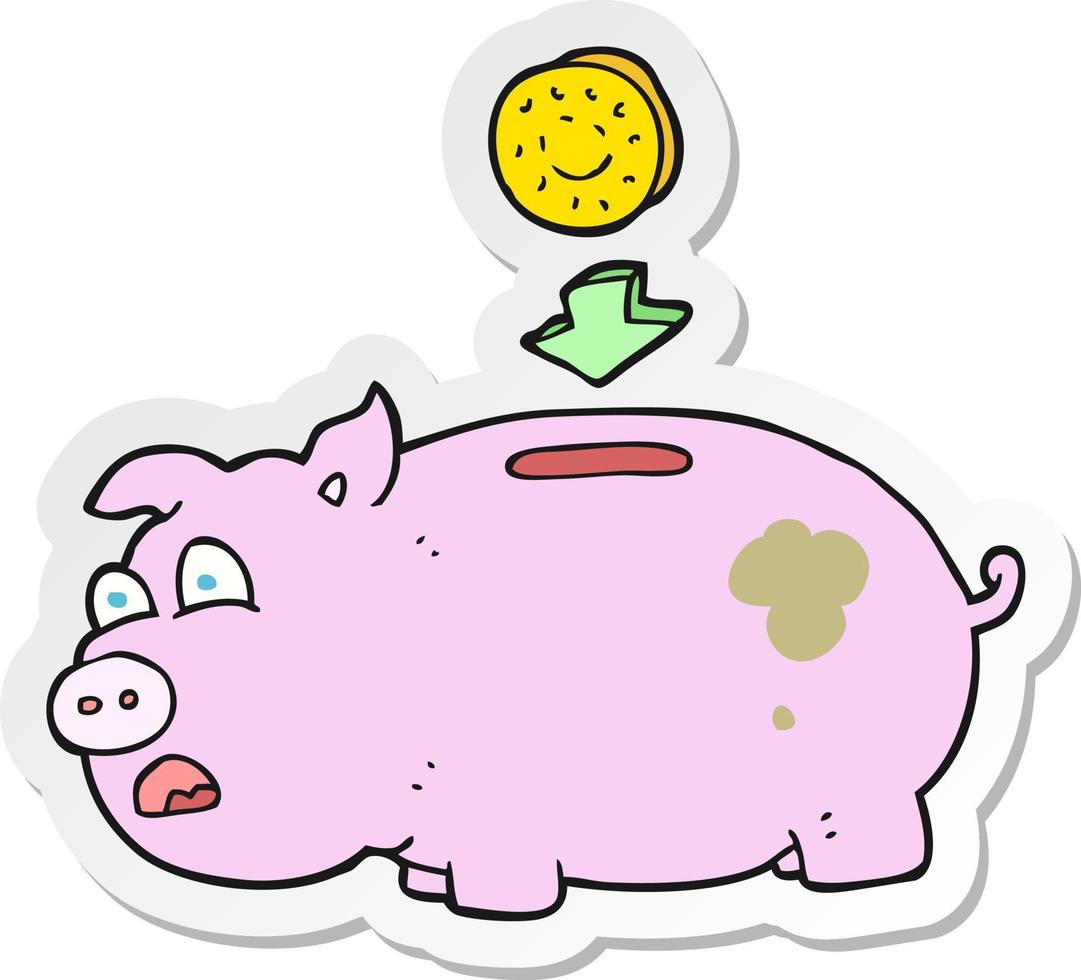 sticker of a cartoon piggy bank vector