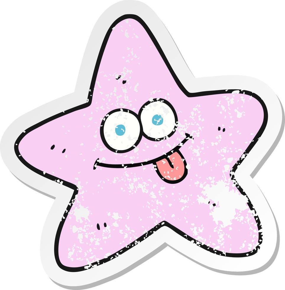 pegatina retro angustiada de una estrella de mar de dibujos animados vector