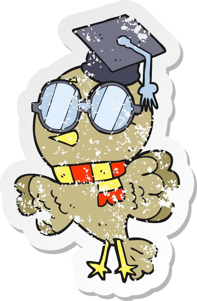 retro distressed sticker of a cute cartoon well educated bird vector