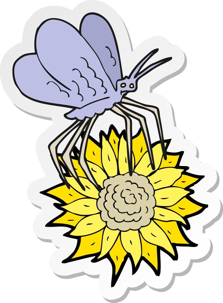 sticker of a cartoon butterfly on flower vector