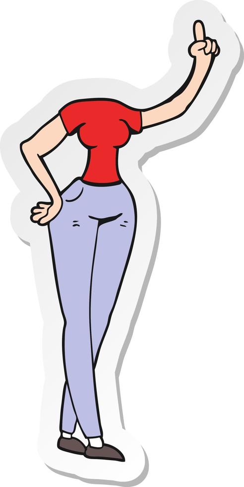 sticker of a cartoon female body with raised hand vector