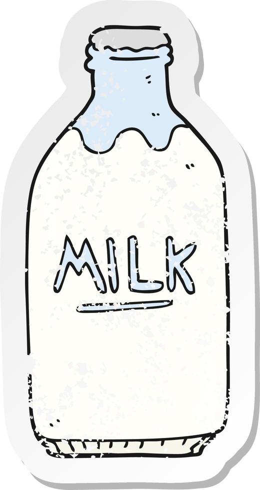 retro distressed sticker of a cartoon milk bottle vector