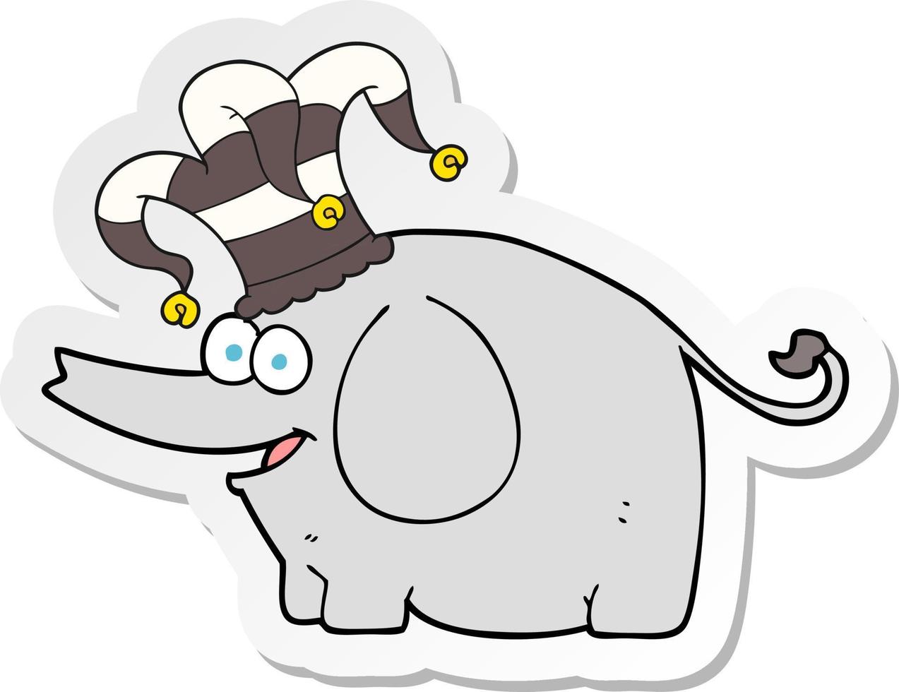 sticker of a cartoon elephant wearing circus hat vector