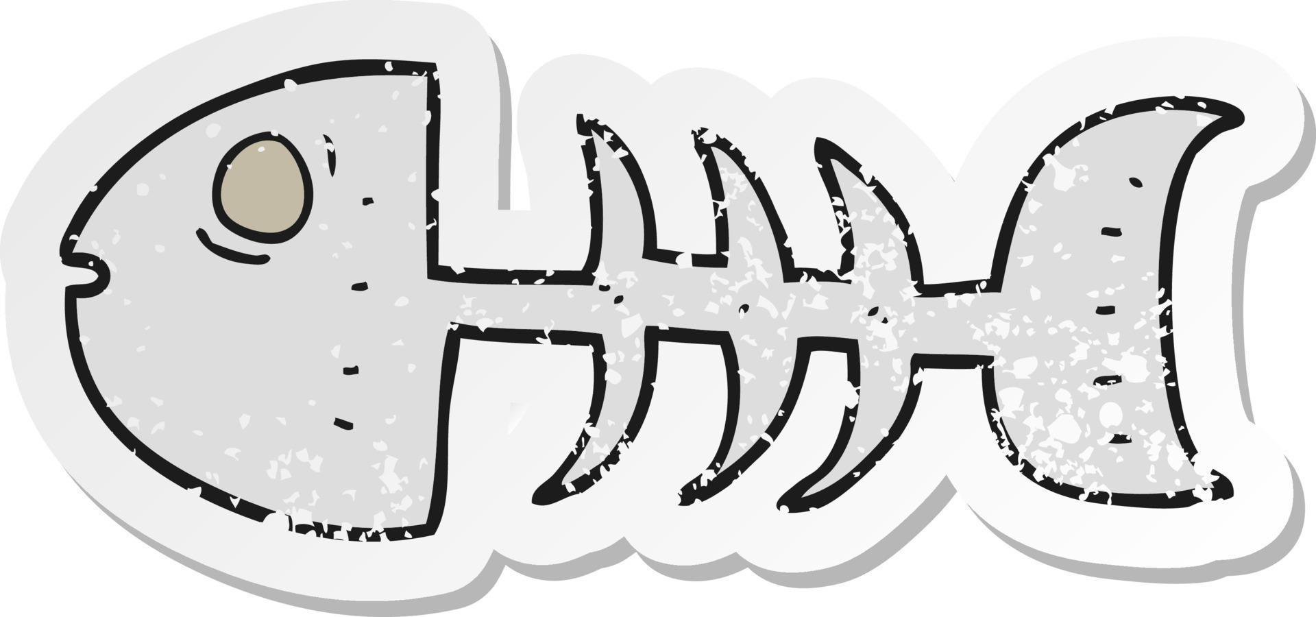 retro distressed sticker of a cartoon fish bones vector