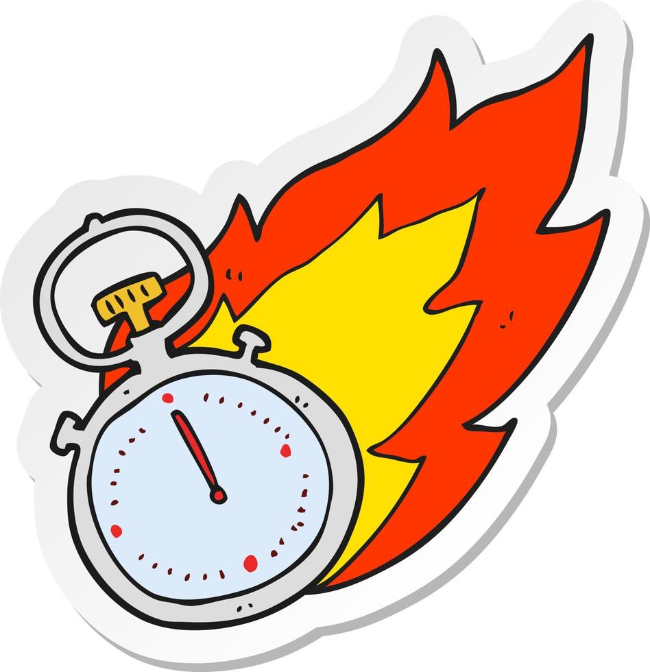 sticker of a cartoon flaming stop watch vector