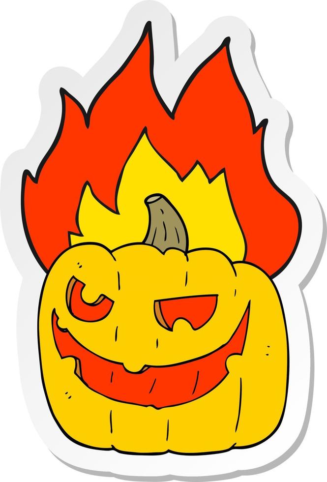 sticker of a cartoon flaming halloween pumpkin vector