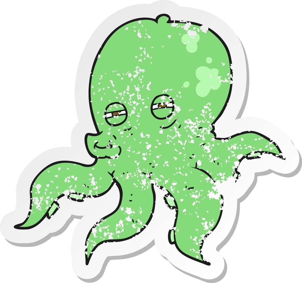 retro distressed sticker of a cartoon octopus vector