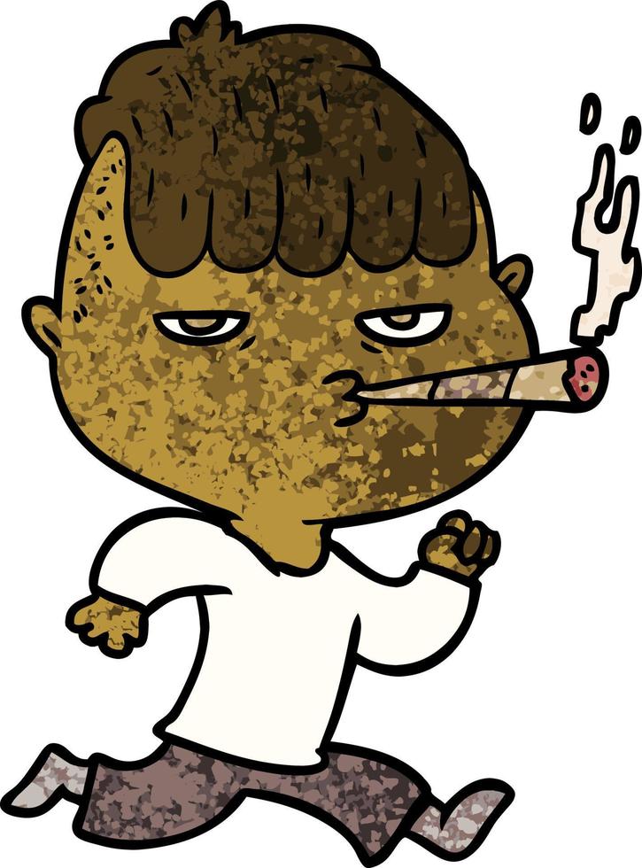 cartoon man smoking whilst running vector