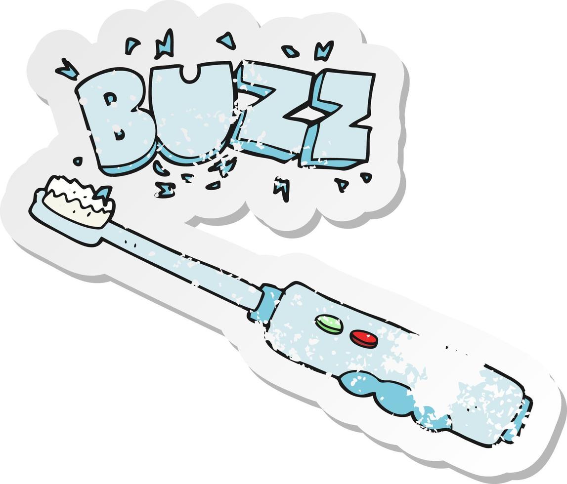 retro distressed sticker of a cartoon buzzing electric toothbrush vector