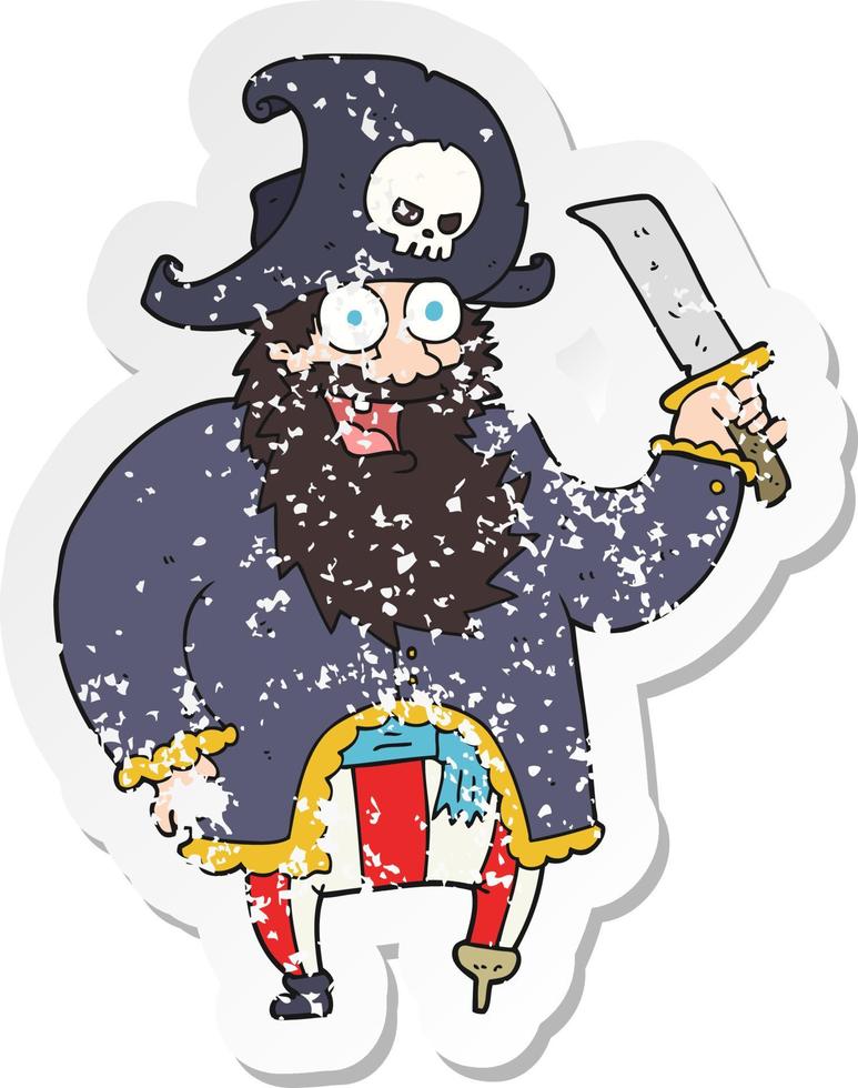 retro distressed sticker of a cartoon pirate captain vector