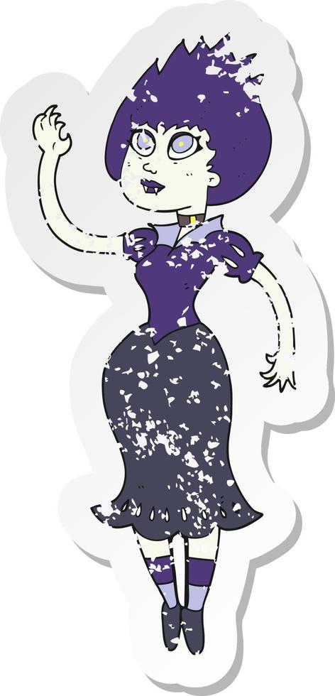 retro distressed sticker of a cartoon vampire girl vector