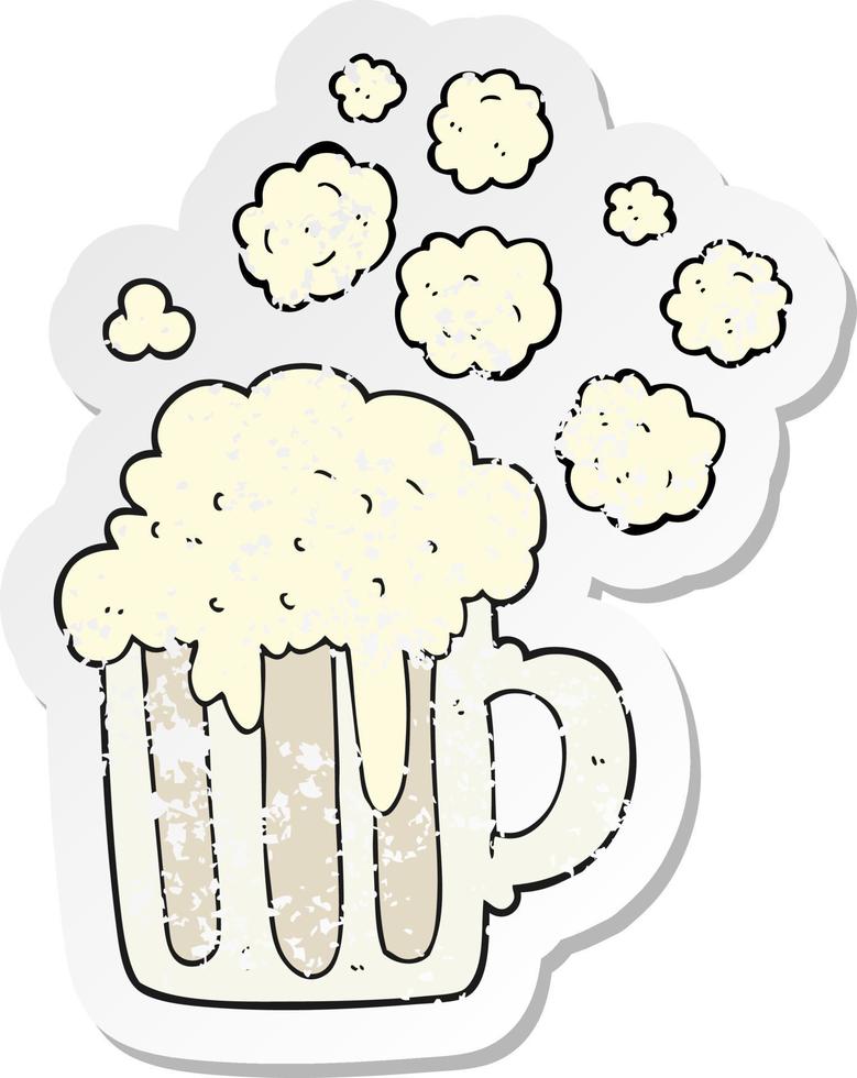 retro distressed sticker of a cartoon foamy beer vector