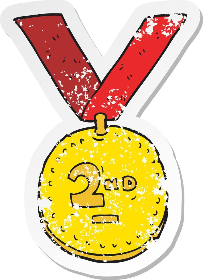 retro distressed sticker of a cartoon sports medal vector