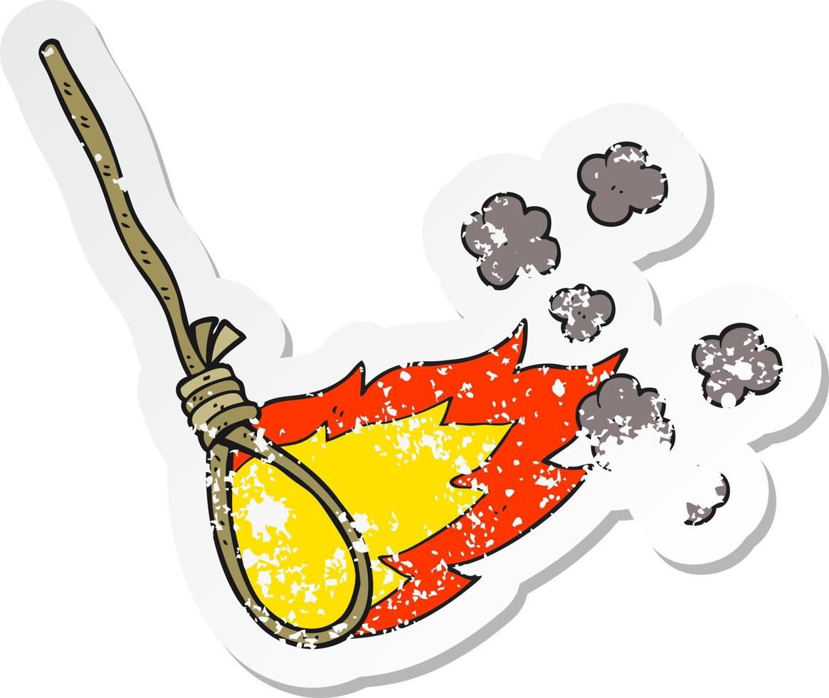 retro distressed sticker of a cartoon hangmans noose on fire vector