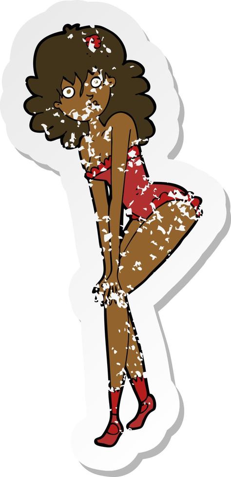 retro distressed sticker of a cartoon woman in lingerie vector