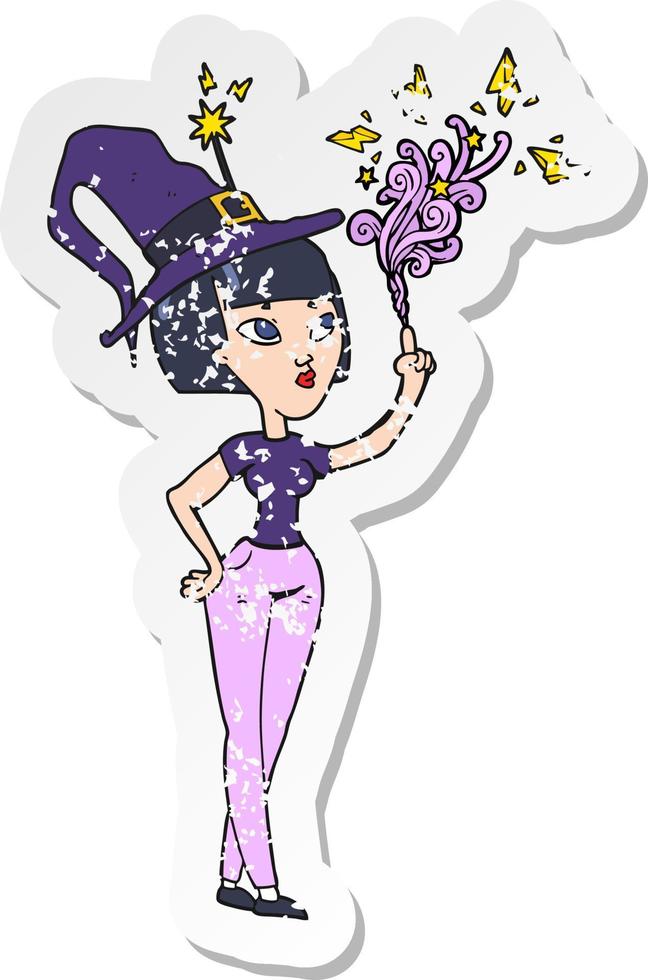 retro distressed sticker of a cartoon witch vector