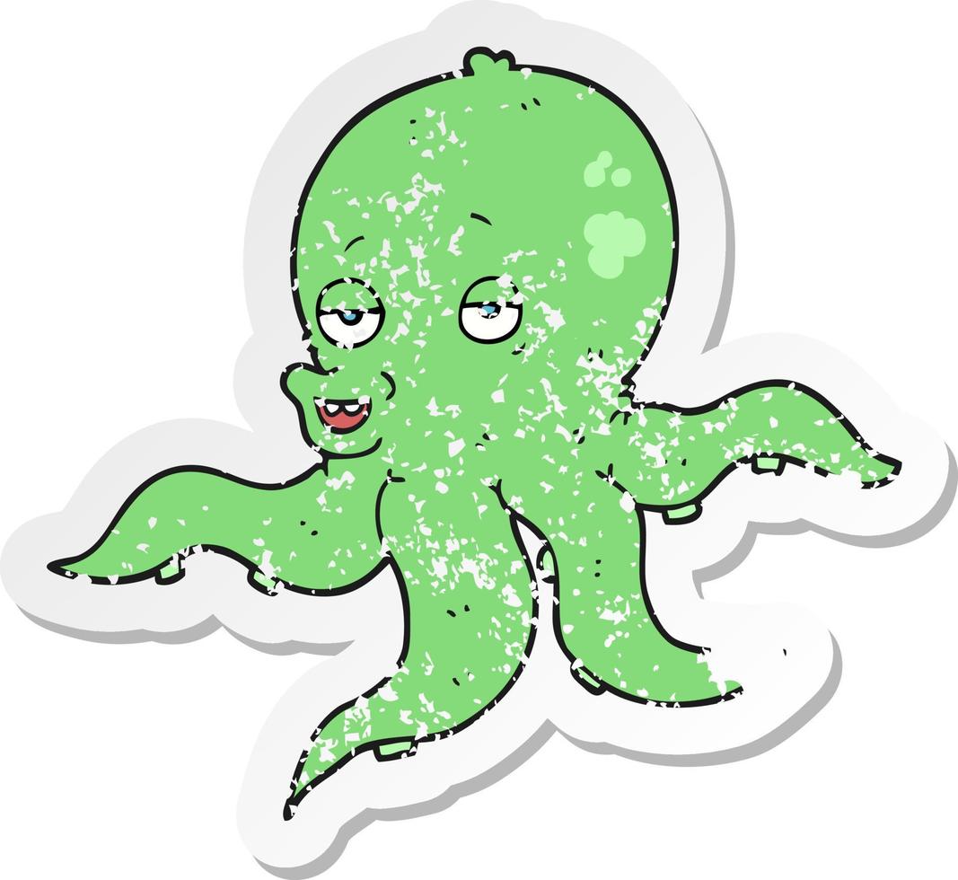 retro distressed sticker of a cartoon octopus vector