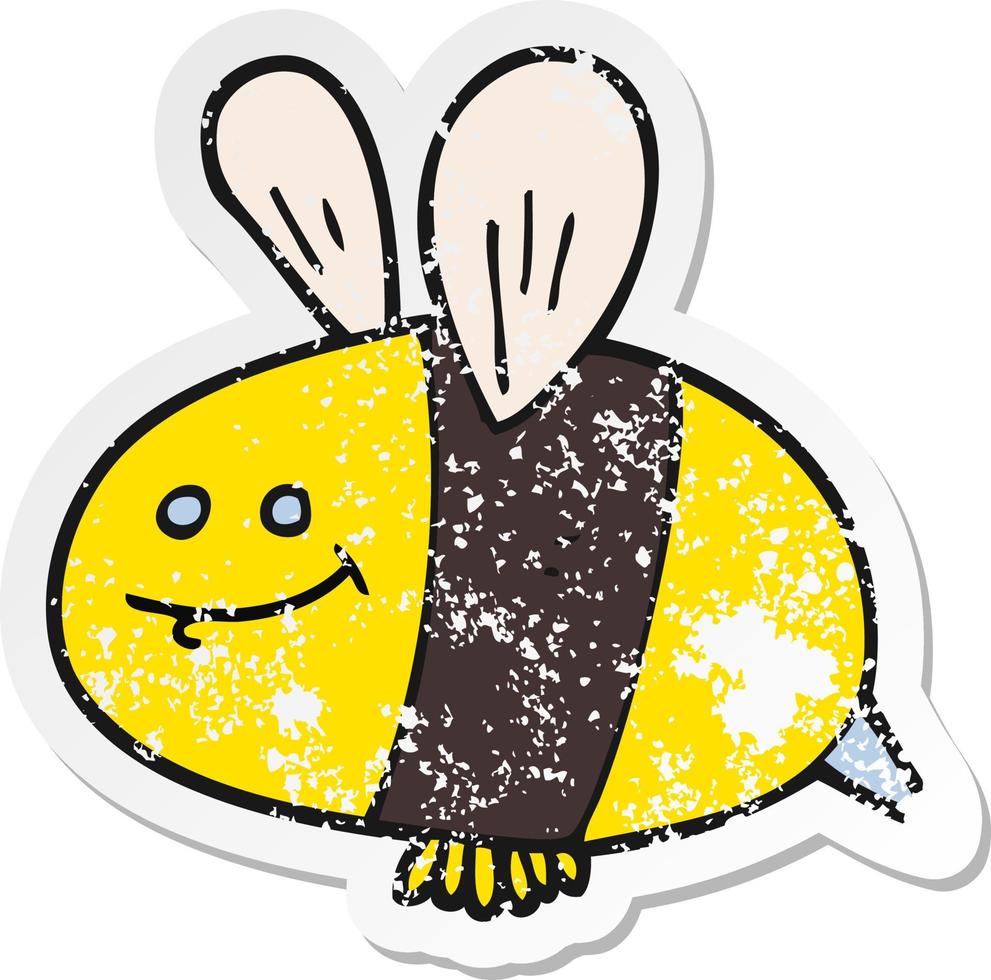 retro distressed sticker of a cartoon bee vector