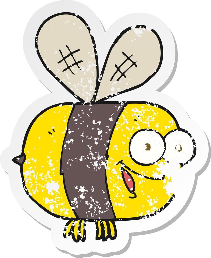 retro distressed sticker of a cartoon bee vector