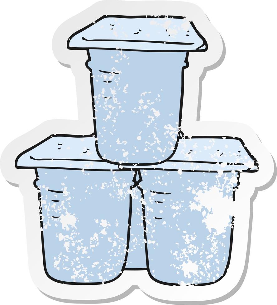 retro distressed sticker of a cartoon yogurt pots vector