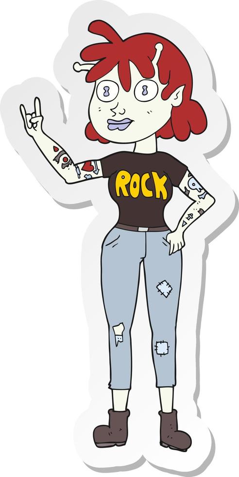 pegatina de una chica fanática del rock alienígena de dibujos animados vector