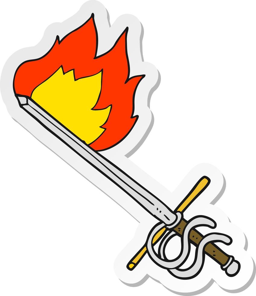 sticker of a cartoon flaming sword vector