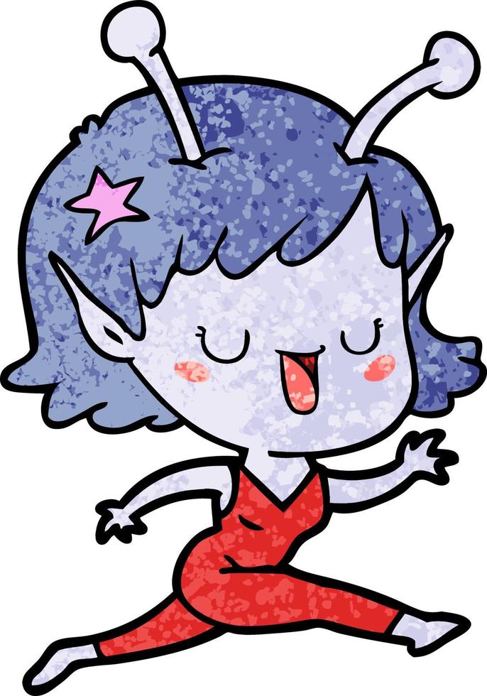 happy alien girl cartoon laughing vector