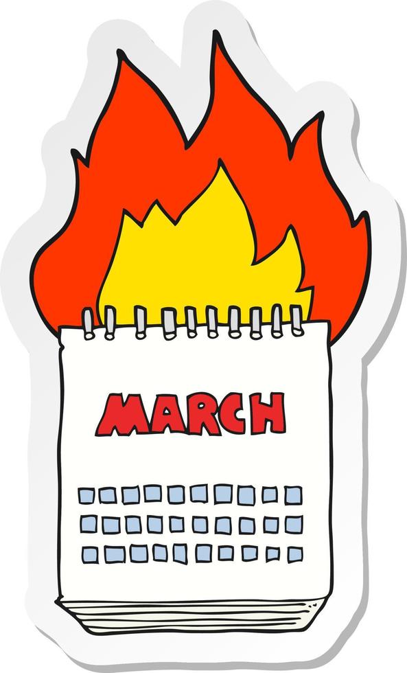 sticker of a cartoon march calendar vector